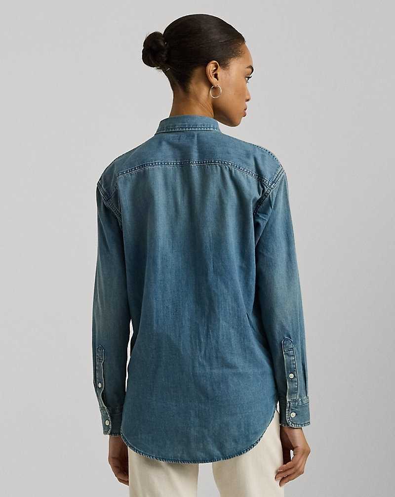 Camisas Ralph Lauren Relaxed Fit Denim Mujer Azules Azules | XRAIWJZ-16 - vista 4