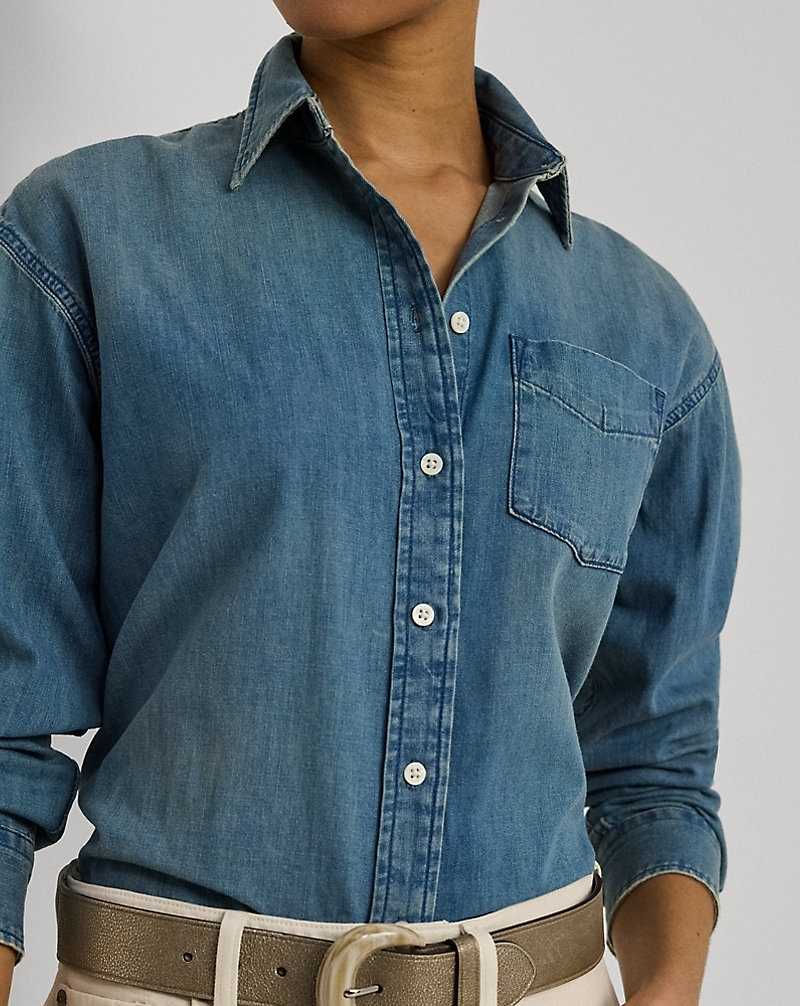 Camisas Ralph Lauren Relaxed Fit Denim Mujer Azules Azules | XRAIWJZ-16 - vista 5