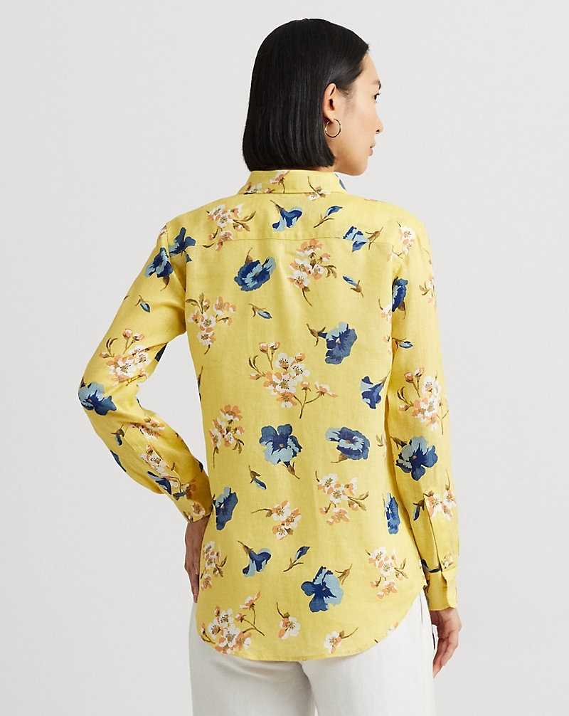 Camisas Ralph Lauren Relaxed Fit Floral Linen Mujer Amarillos | XMWLQIN-78 - vista 4