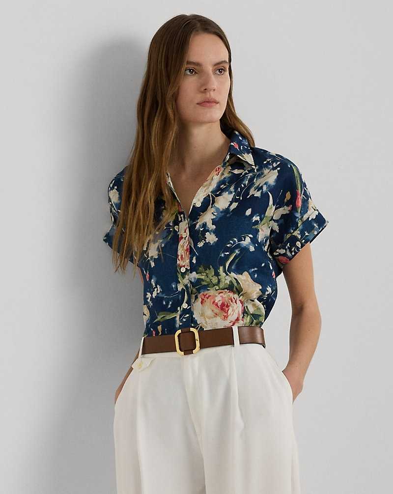 Camisas Ralph Lauren Relaxed Fit Floral-Sleeve Mujer Azules | PJBGCLK-76 - vista 1