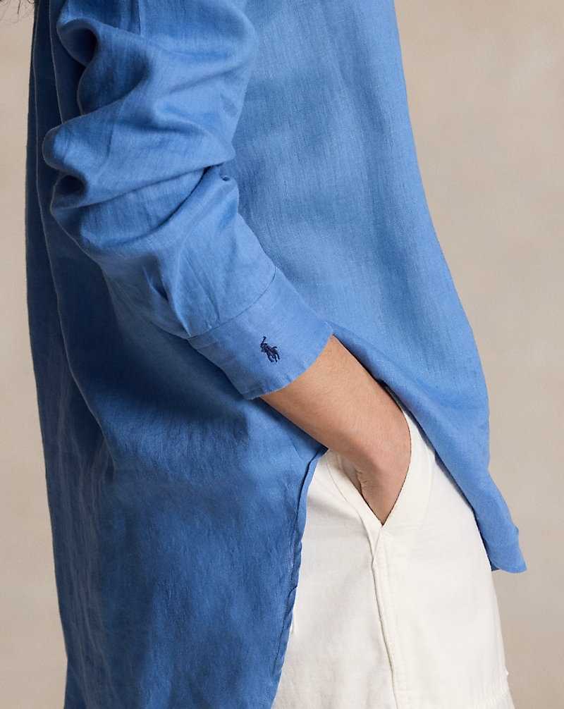 Camisas Ralph Lauren Relaxed Fit Linen Mujer Azules | PYWIDVK-97 - vista 5