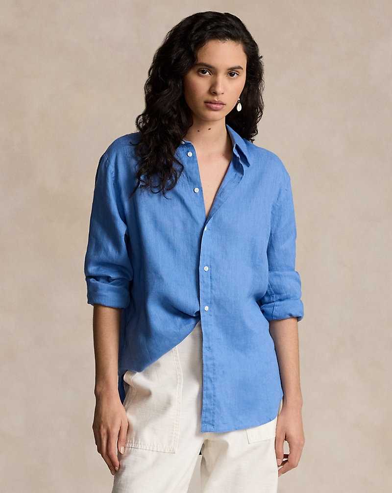 Camisas Ralph Lauren Relaxed Fit Linen Mujer Azules | PYWIDVK-97 - vista 1