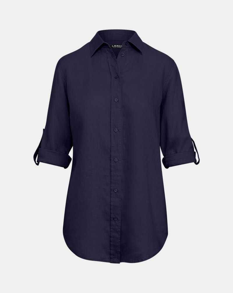 Camisas Ralph Lauren Relaxed Fit Linen Mujer Azul Marino | AJFPIBX-32 - vista 2