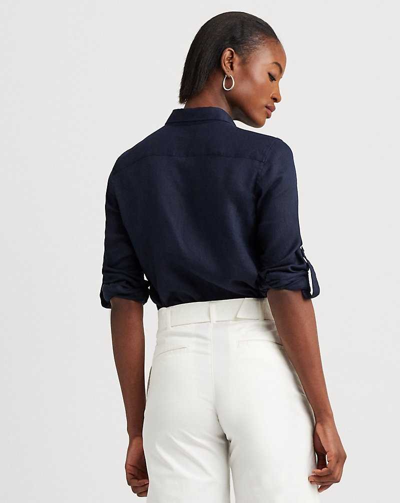 Camisas Ralph Lauren Relaxed Fit Linen Mujer Azul Marino | AJFPIBX-32 - vista 4