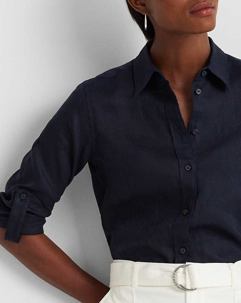 Camisas Ralph Lauren Relaxed Fit Linen Mujer Azul Marino | AJFPIBX-32 - vista 5