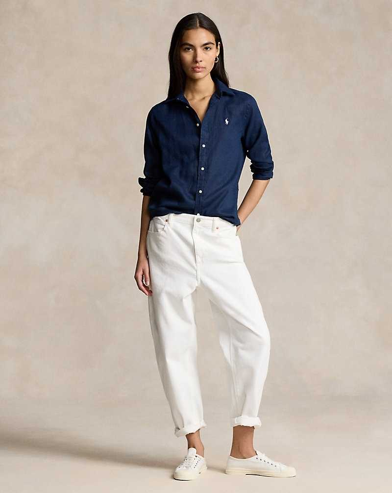 Camisas Ralph Lauren Relaxed Fit Linen Mujer Azul Marino | QPGJWEY-18 - vista 3