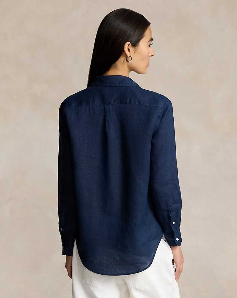 Camisas Ralph Lauren Relaxed Fit Linen Mujer Azul Marino | QPGJWEY-18 - vista 4
