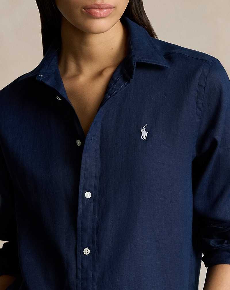 Camisas Ralph Lauren Relaxed Fit Linen Mujer Azul Marino | QPGJWEY-18 - vista 5