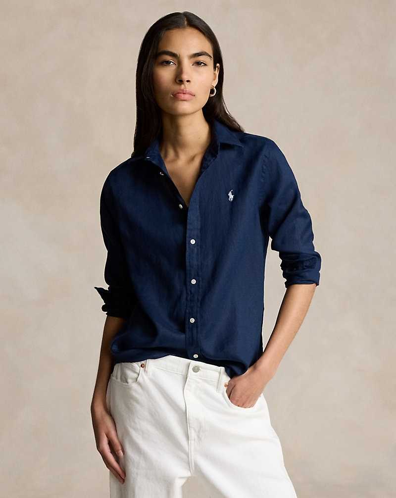 Camisas Ralph Lauren Relaxed Fit Linen Mujer Azul Marino | QPGJWEY-18 - vista 1