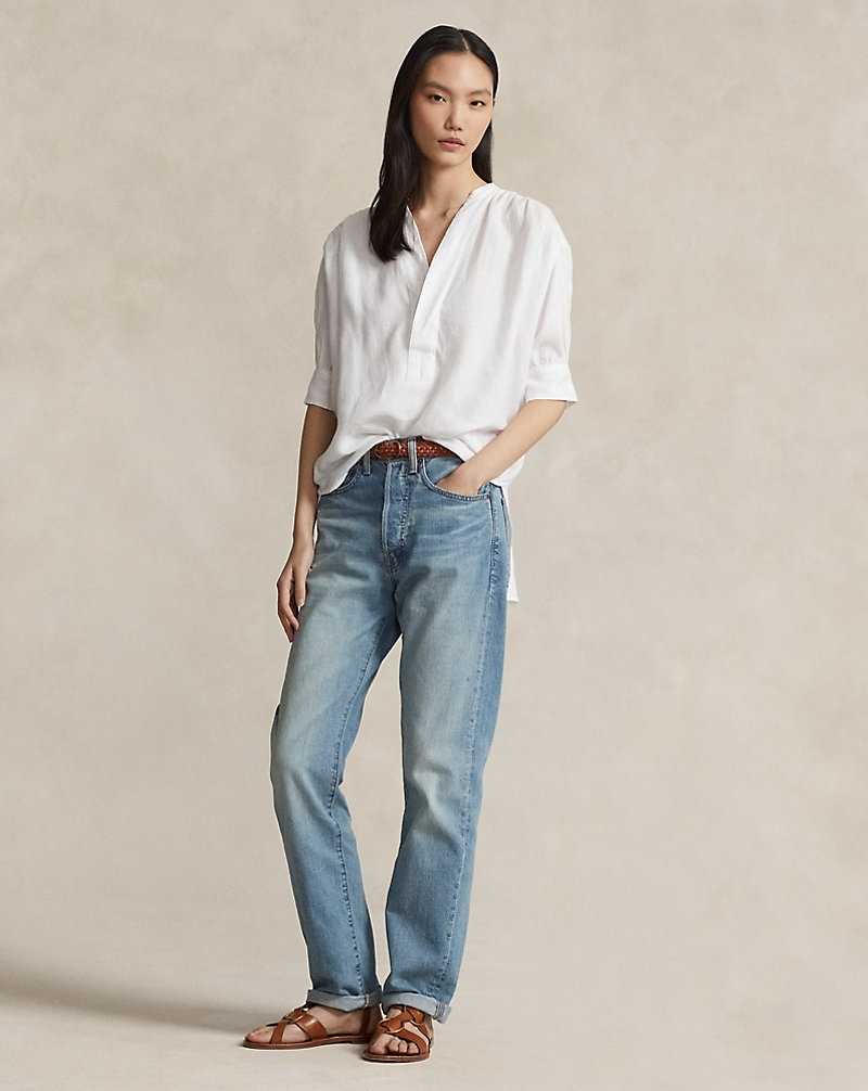 Camisas Ralph Lauren Relaxed Fit Linen Mujer Blancos | JVNLEIW-26 - vista 3