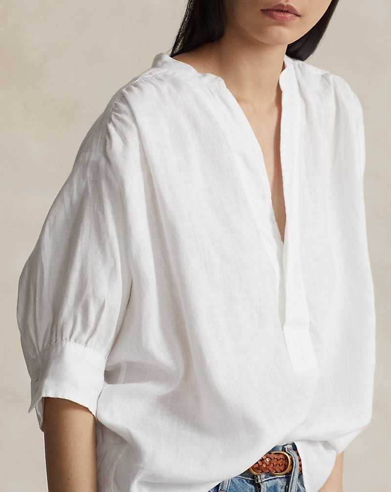 Camisas Ralph Lauren Relaxed Fit Linen Mujer Blancos | JVNLEIW-26 - vista 5