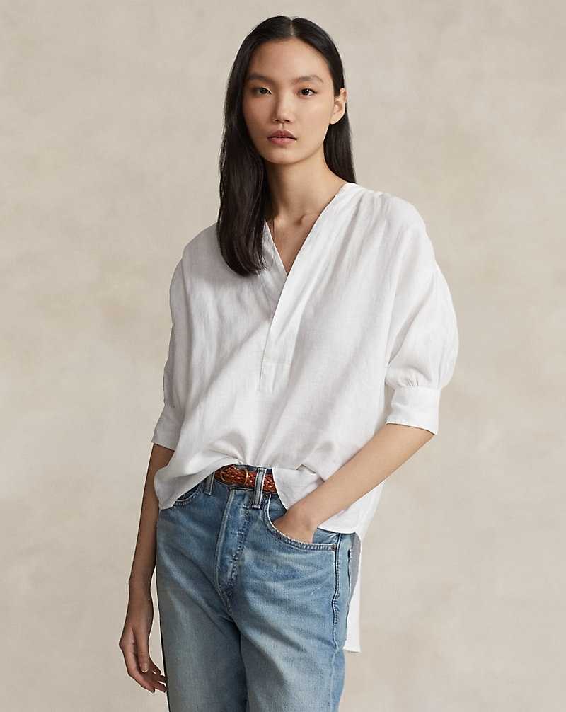 Camisas Ralph Lauren Relaxed Fit Linen Mujer Blancos | JVNLEIW-26 - vista 1