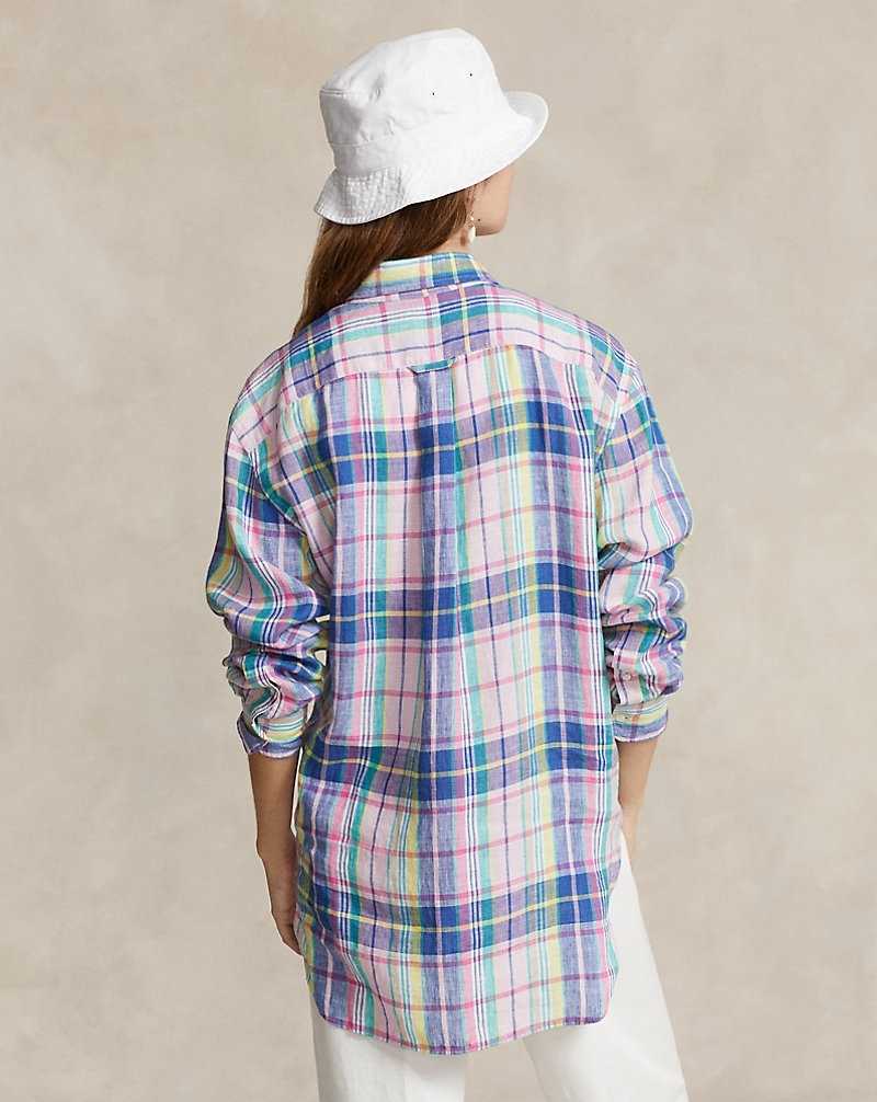 Camisas Ralph Lauren Relaxed Fit Linen Mujer 1623 Pink/Blue Multi | ATKBLYG-18 - vista 4