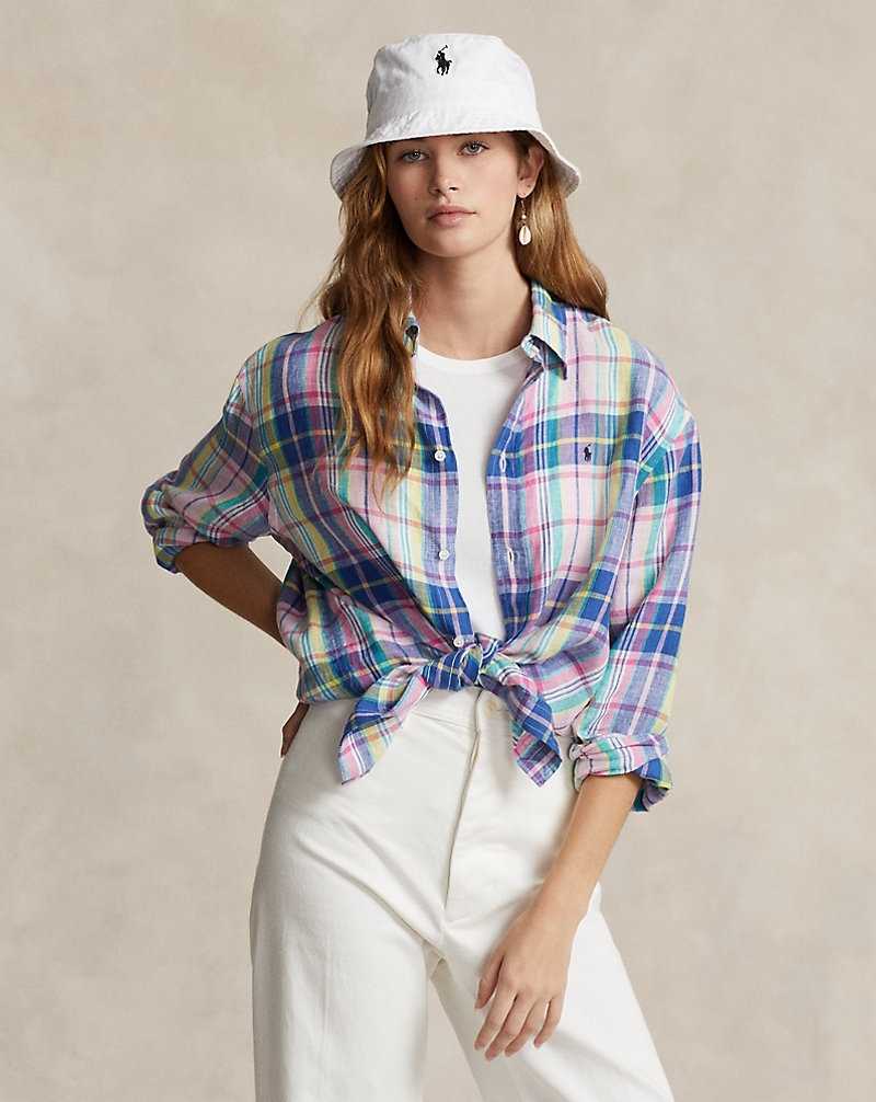 Camisas Ralph Lauren Relaxed Fit Linen Mujer 1623 Pink/Blue Multi | ATKBLYG-18 - vista 1