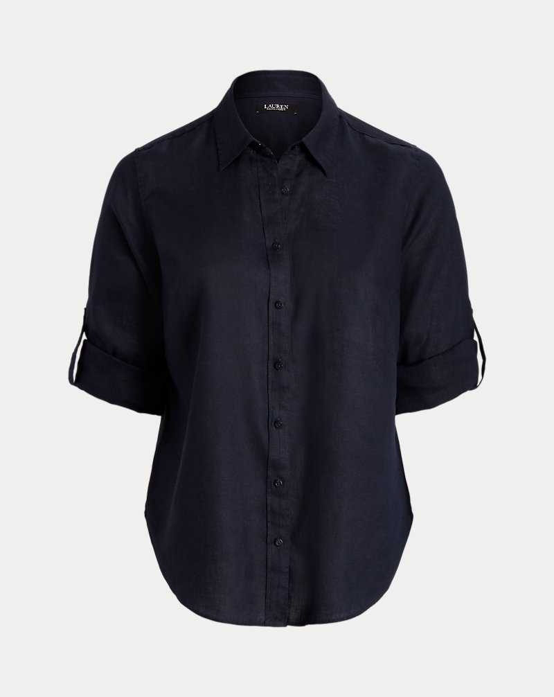 Camisas Ralph Lauren Relaxed Fit Linen Roll Tab-Sleeve Mujer Azul Marino | DYFNOTG-01 - vista 2