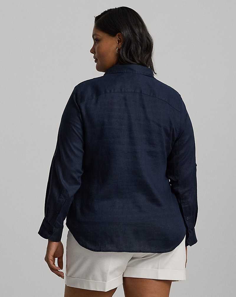Camisas Ralph Lauren Relaxed Fit Linen Roll Tab-Sleeve Mujer Azul Marino | DYFNOTG-01 - vista 4