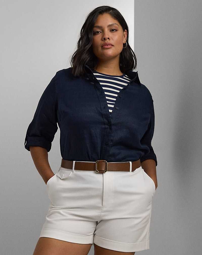 Camisas Ralph Lauren Relaxed Fit Linen Roll Tab-Sleeve Mujer Azul Marino | DYFNOTG-01 - vista 1