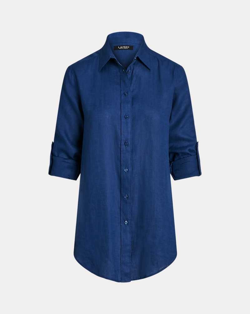 Camisas Ralph Lauren Relaxed Fit Linen Roll Tab-Sleeve Mujer Azules | ONETMGC-09 - vista 2