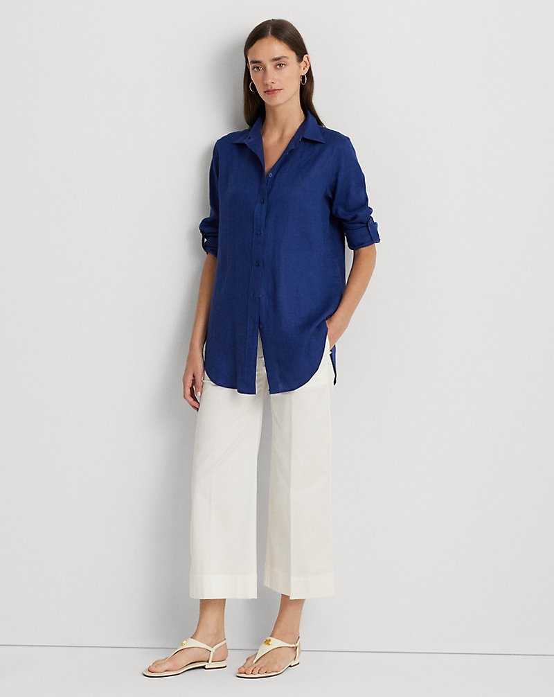 Camisas Ralph Lauren Relaxed Fit Linen Roll Tab-Sleeve Mujer Azules | ONETMGC-09 - vista 3