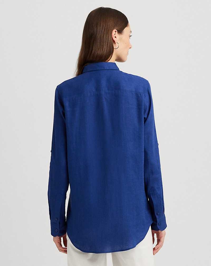 Camisas Ralph Lauren Relaxed Fit Linen Roll Tab-Sleeve Mujer Azules | ONETMGC-09 - vista 4
