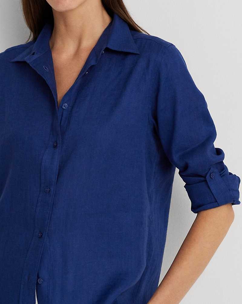 Camisas Ralph Lauren Relaxed Fit Linen Roll Tab-Sleeve Mujer Azules | ONETMGC-09 - vista 5
