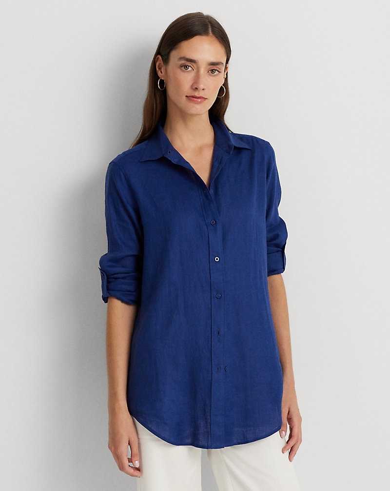 Camisas Ralph Lauren Relaxed Fit Linen Roll Tab-Sleeve Mujer Azules | ONETMGC-09 - vista 1