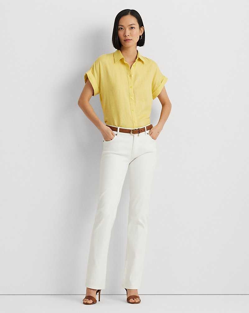 Camisas Ralph Lauren Relaxed Fit Linen-Sleeve Mujer Amarillos | FACQDSE-41 - vista 3