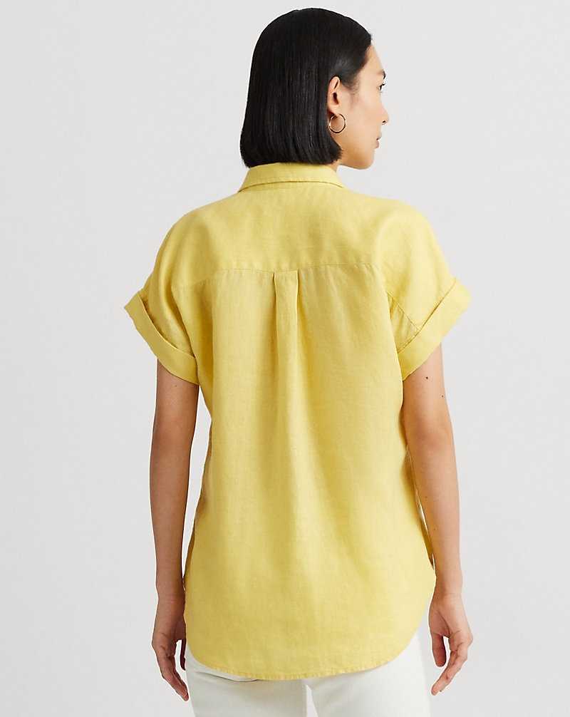 Camisas Ralph Lauren Relaxed Fit Linen-Sleeve Mujer Amarillos | FACQDSE-41 - vista 4