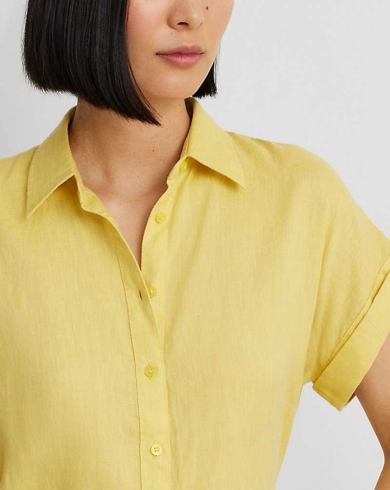 Camisas Ralph Lauren Relaxed Fit Linen-Sleeve Mujer Amarillos | FACQDSE-41 - vista 5