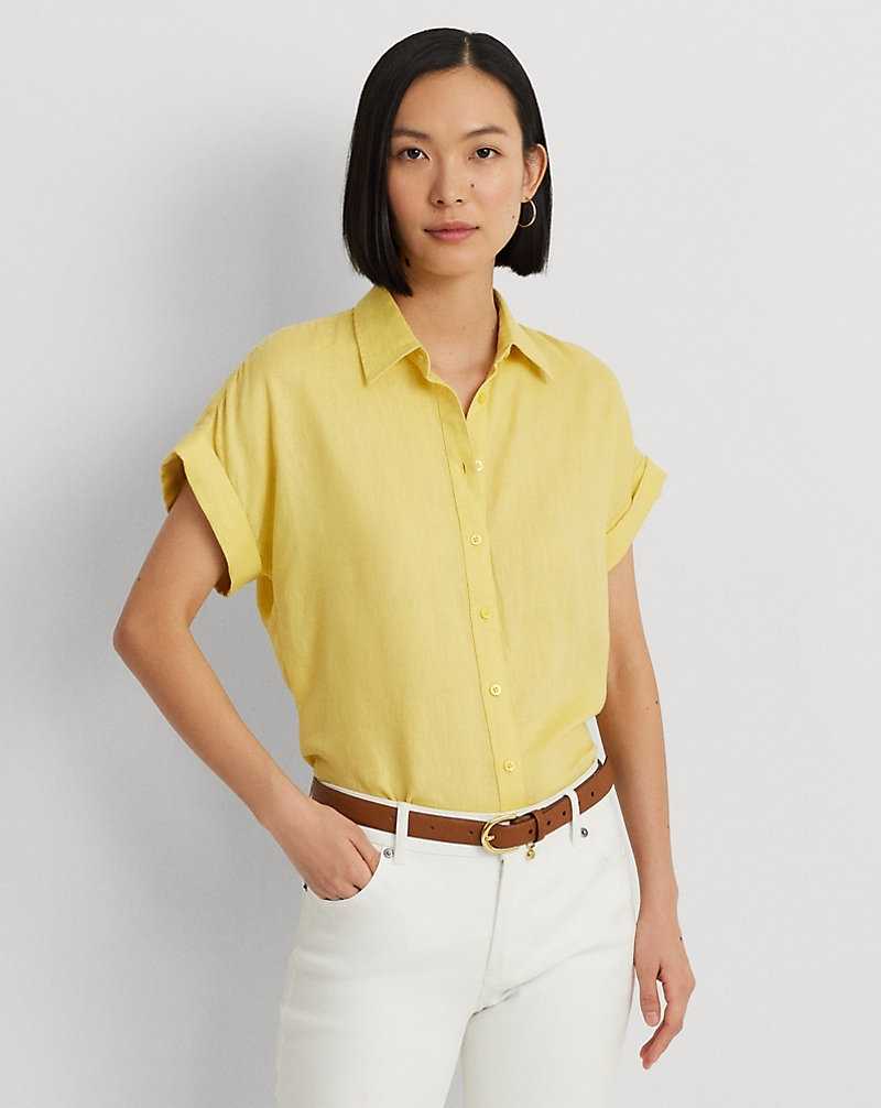 Camisas Ralph Lauren Relaxed Fit Linen-Sleeve Mujer Amarillos | FACQDSE-41 - vista 1