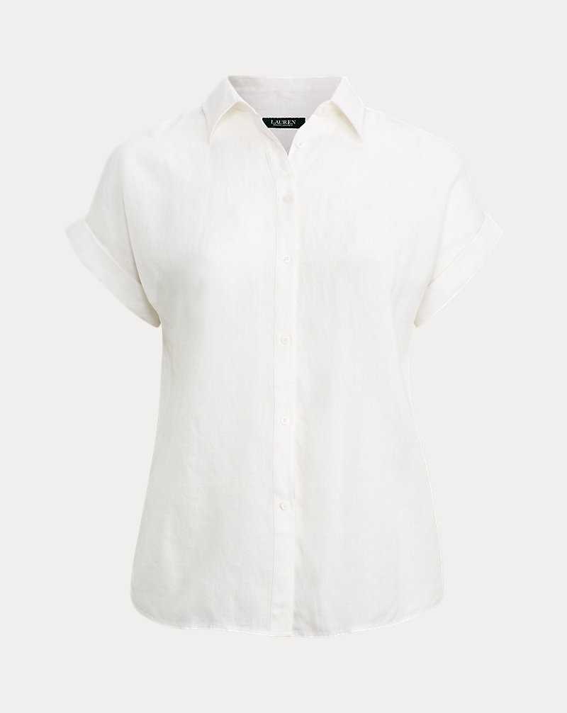 Camisas Ralph Lauren Relaxed Fit Linen-Sleeve Mujer Blancos | DIAQWBU-86 - vista 2