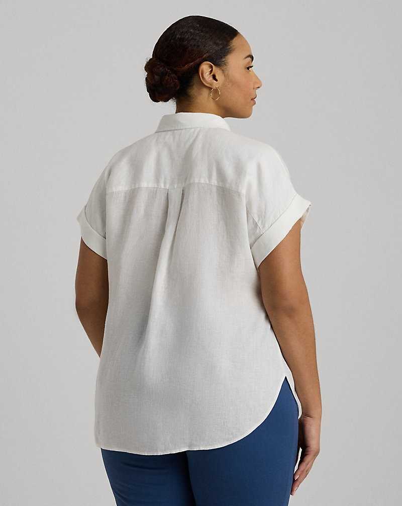 Camisas Ralph Lauren Relaxed Fit Linen-Sleeve Mujer Blancos | DIAQWBU-86 - vista 4