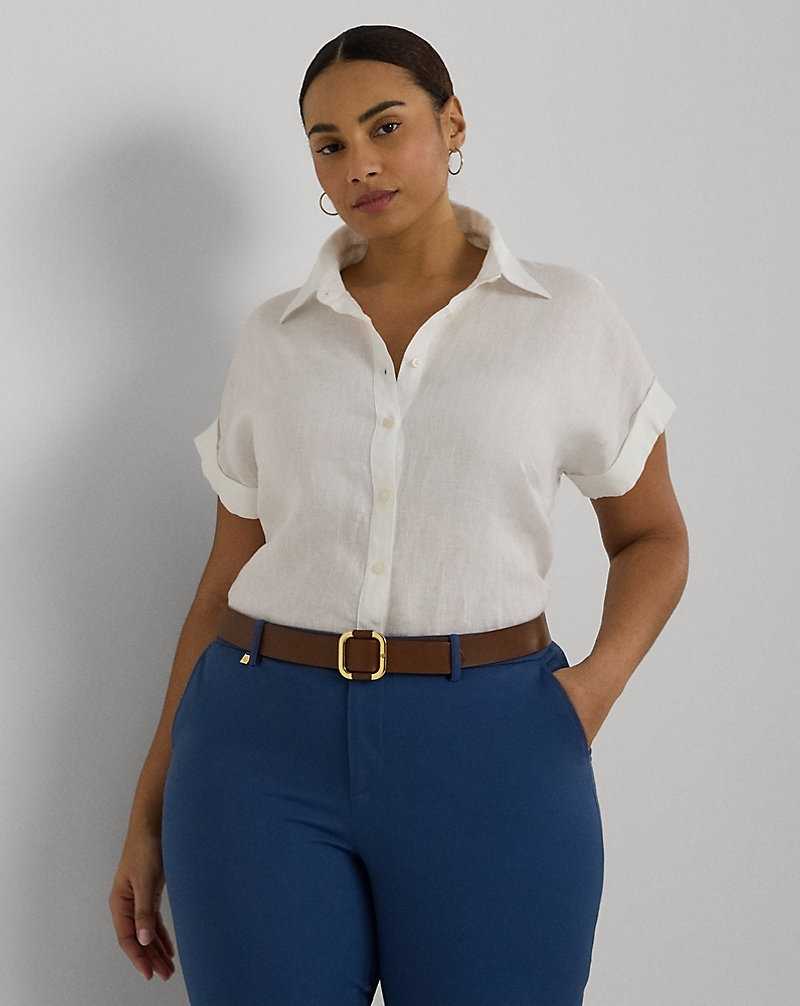 Camisas Ralph Lauren Relaxed Fit Linen-Sleeve Mujer Blancos | DIAQWBU-86 - vista 1