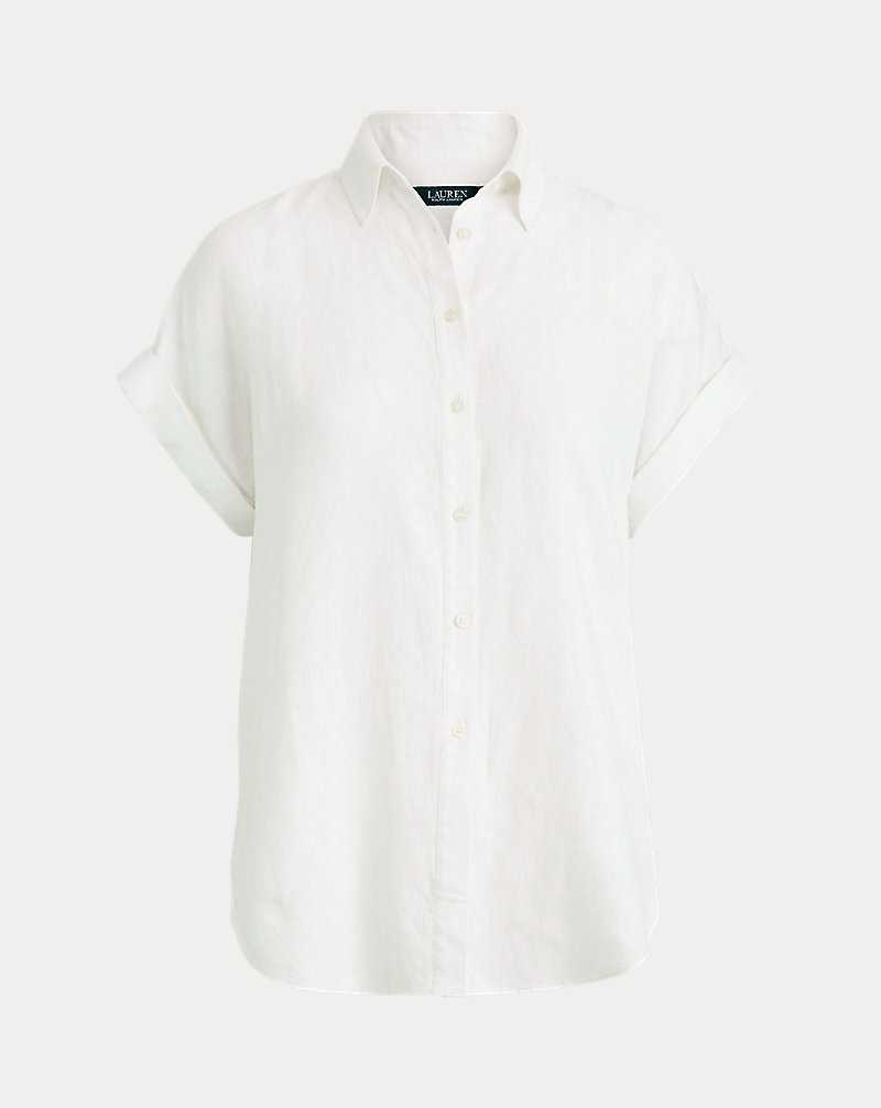 Camisas Ralph Lauren Relaxed Fit Linen-Sleeve Mujer Blancos | XSDCYUG-79 - vista 2