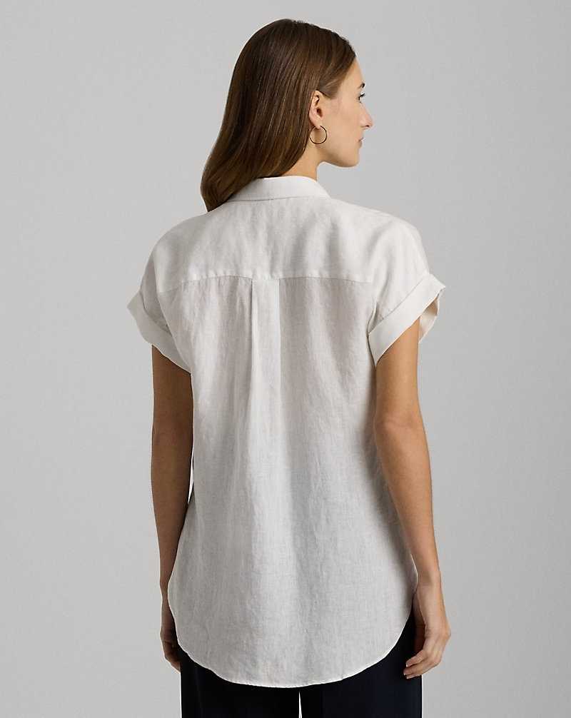 Camisas Ralph Lauren Relaxed Fit Linen-Sleeve Mujer Blancos | XSDCYUG-79 - vista 4