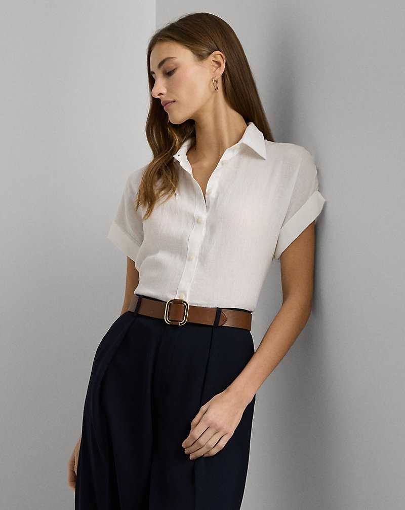 Camisas Ralph Lauren Relaxed Fit Linen-Sleeve Mujer Blancos | XSDCYUG-79 - vista 1