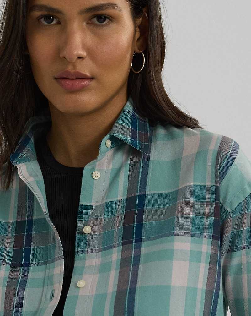 Camisas Ralph Lauren Relaxed Fit Plaid Cotton Twill Mujer Turquesa | EJTCHSU-47 - vista 5