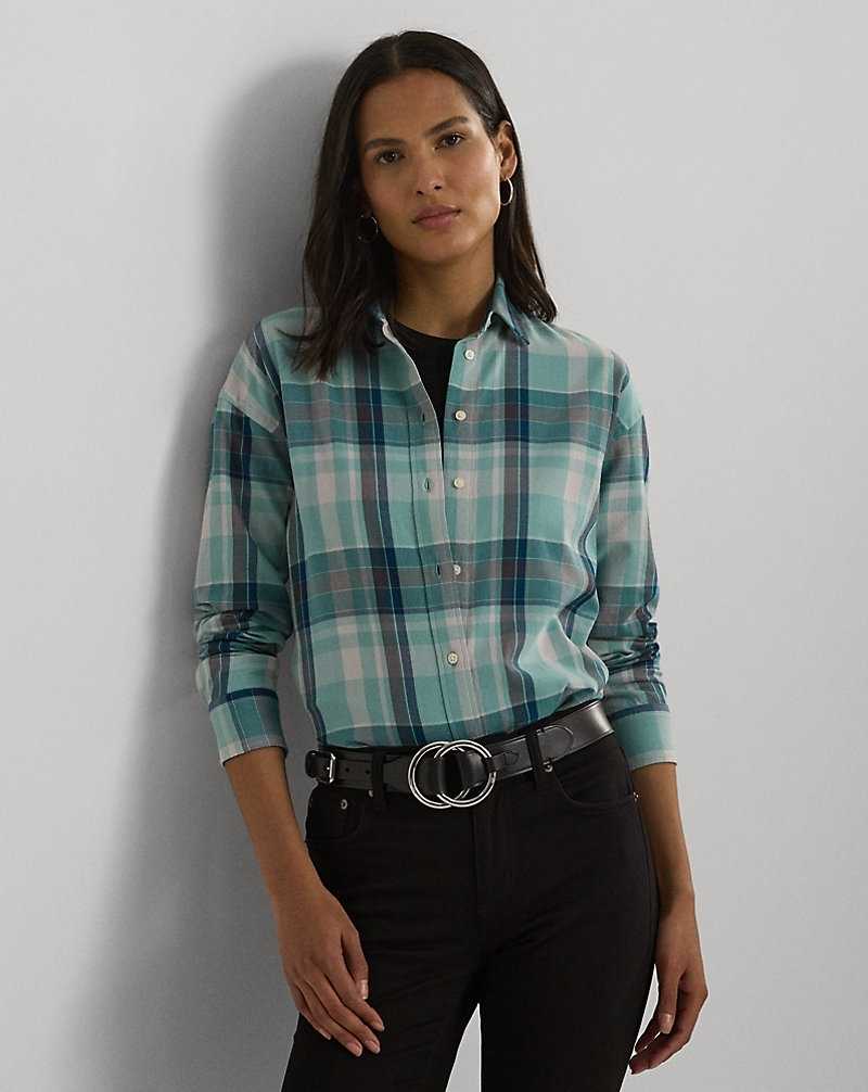 Camisas Ralph Lauren Relaxed Fit Plaid Cotton Twill Mujer Turquesa | EJTCHSU-47 - vista 1