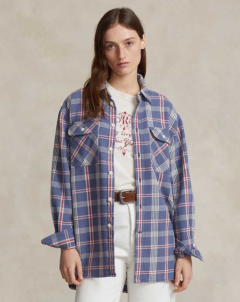 Camisas Ralph Lauren Relaxed Fit Plaid Cotton Twill Mujer Azules Creme Rosas | YWTKZMG-50 - vista 1