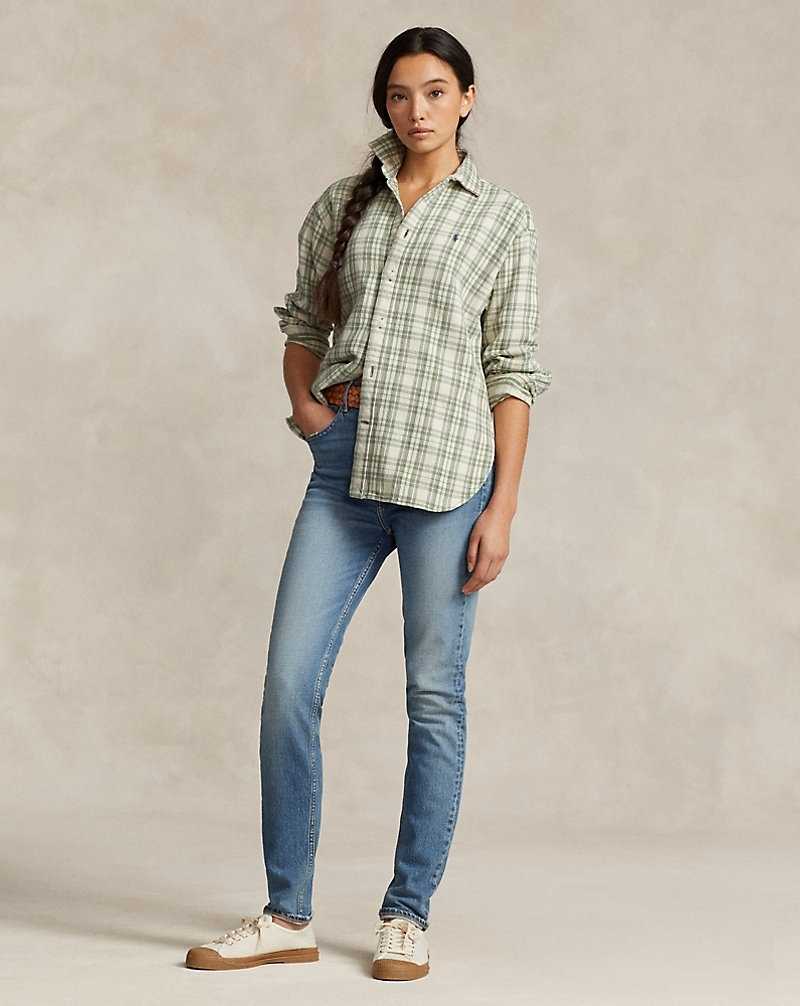 Camisas Ralph Lauren Relaxed Fit Plaid Cotton Mujer 1525 Cream/Green Multi Pl | ASZQYMK-31 - vista 3