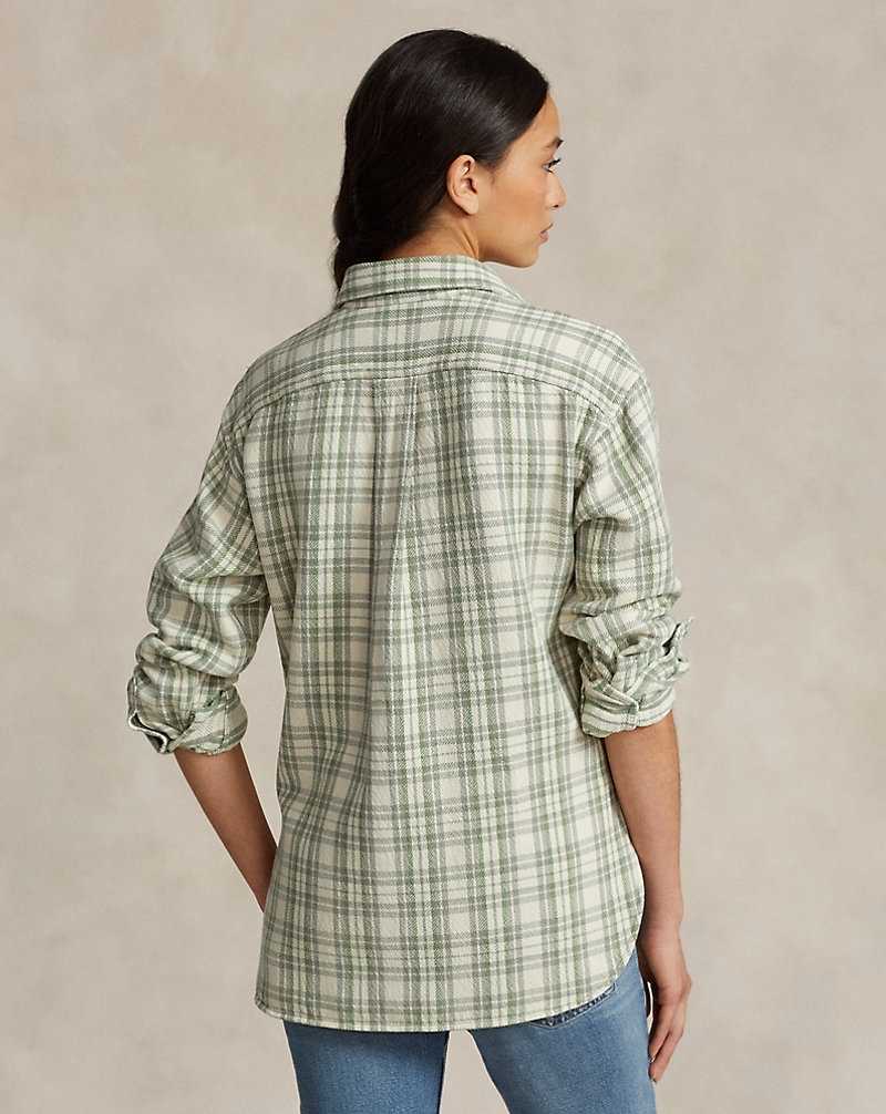 Camisas Ralph Lauren Relaxed Fit Plaid Cotton Mujer 1525 Cream/Green Multi Pl | ASZQYMK-31 - vista 4