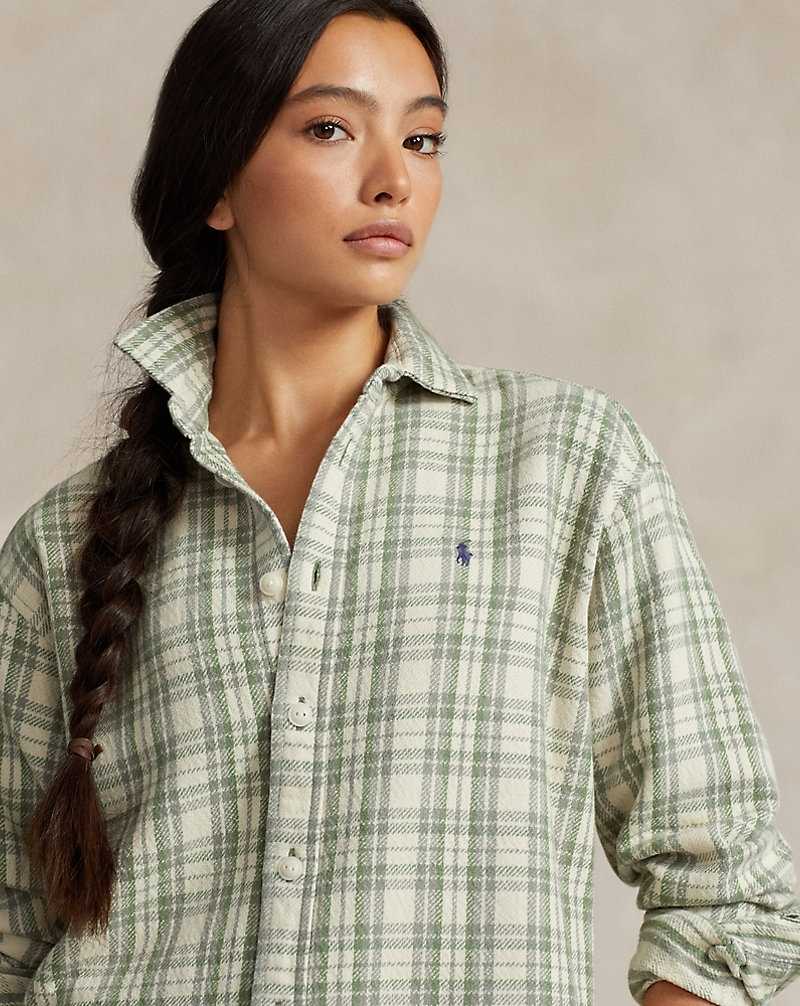 Camisas Ralph Lauren Relaxed Fit Plaid Cotton Mujer 1525 Cream/Green Multi Pl | ASZQYMK-31 - vista 5