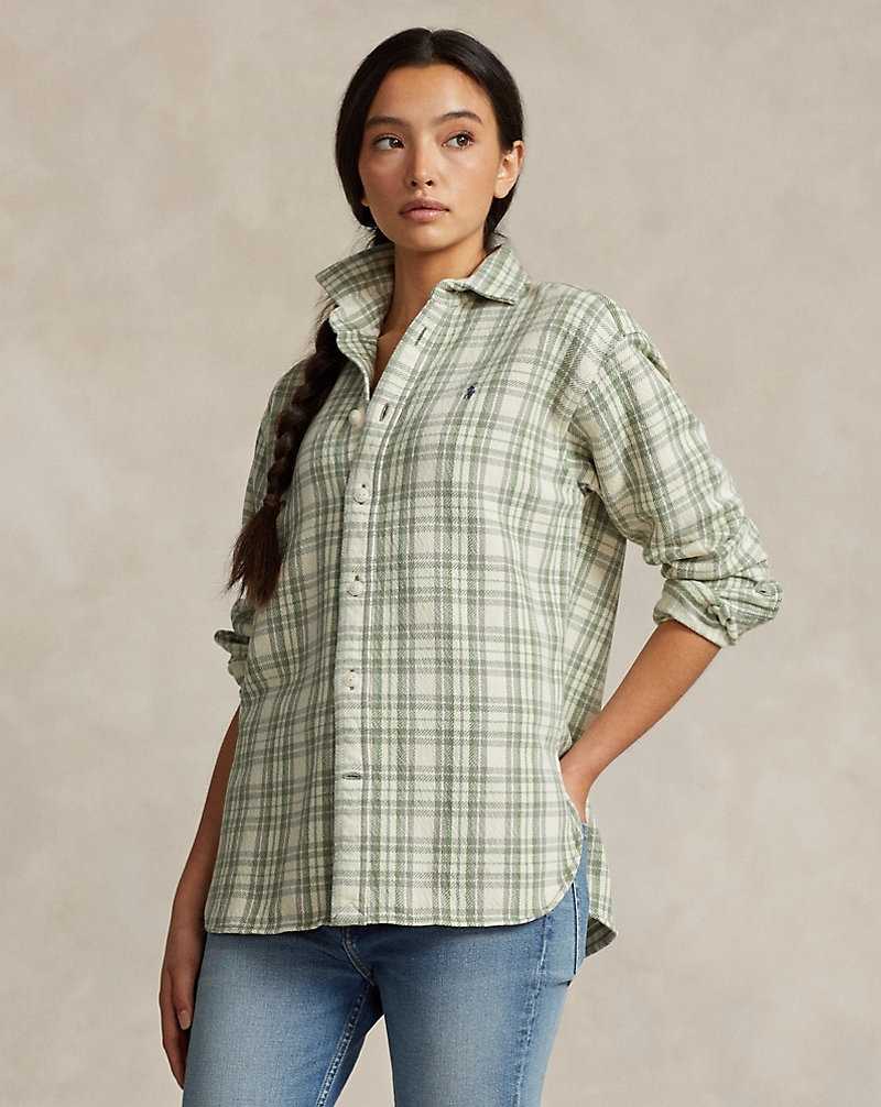 Camisas Ralph Lauren Relaxed Fit Plaid Cotton Mujer 1525 Cream/Green Multi Pl | ASZQYMK-31 - vista 1