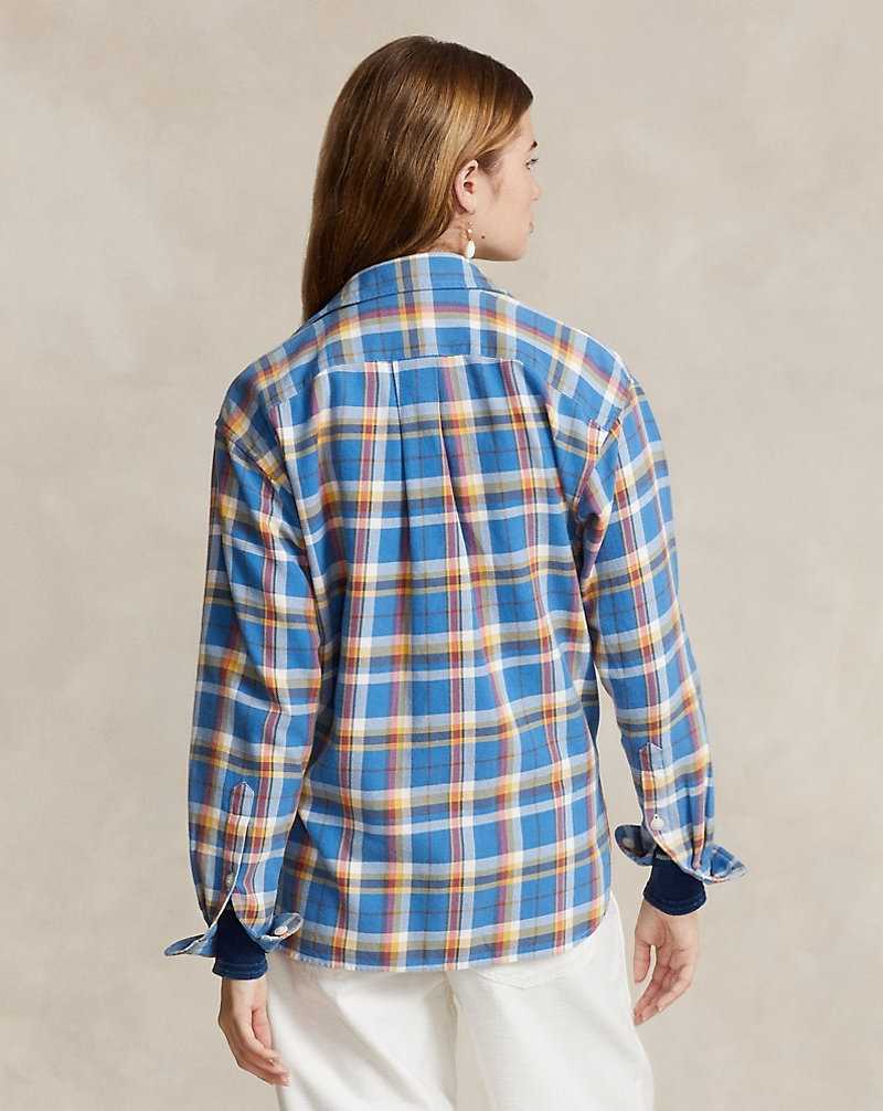 Camisas Ralph Lauren Relaxed Fit Plaid Cotton Mujer 1545 Blue/White/Red Multi | YRBDWVX-67 - vista 4