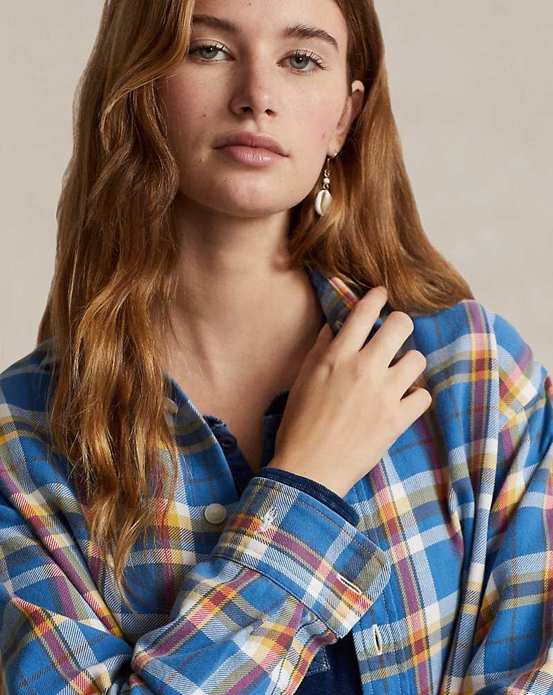 Camisas Ralph Lauren Relaxed Fit Plaid Cotton Mujer 1545 Blue/White/Red Multi | YRBDWVX-67 - vista 5