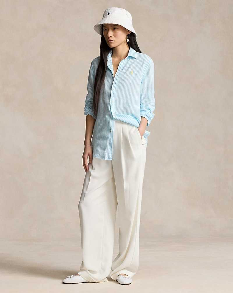 Camisas Ralph Lauren Relaxed Fit Striped Linen Mujer Turquesa | QKHRWCP-91 - vista 3