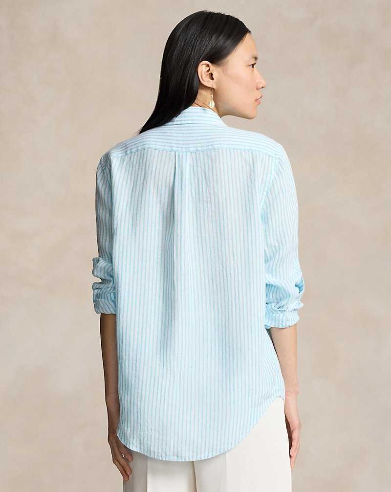 Camisas Ralph Lauren Relaxed Fit Striped Linen Mujer Turquesa | QKHRWCP-91 - vista 4
