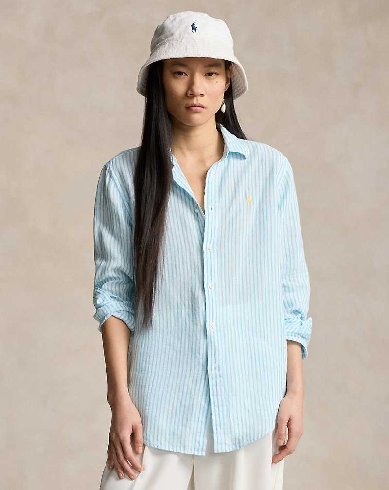 Camisas Ralph Lauren Relaxed Fit Striped Linen Mujer Turquesa | QKHRWCP-91 - vista 1
