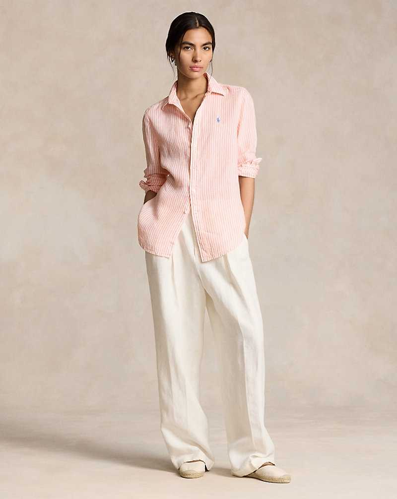 Camisas Ralph Lauren Relaxed Fit Striped Linen Mujer 1719b Sunfade Orange/Whte | TPQZKYU-36 - vista 3