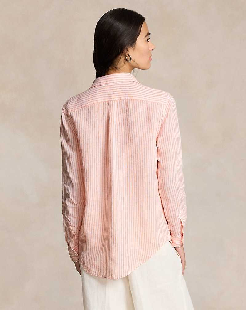 Camisas Ralph Lauren Relaxed Fit Striped Linen Mujer 1719b Sunfade Orange/Whte | TPQZKYU-36 - vista 4